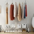 thumbnail image 4 of SUSUZI 51” Single Rod Clothes Rack, Heavy-Duty Garment Rack with Wheels, Closet Organizer with 6 Hooks & Bottom Storage, White, 4 of 8