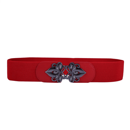 - hde womens wide elastic cinch belt plus size vintage buckle stretch waistband (red, xs-m)