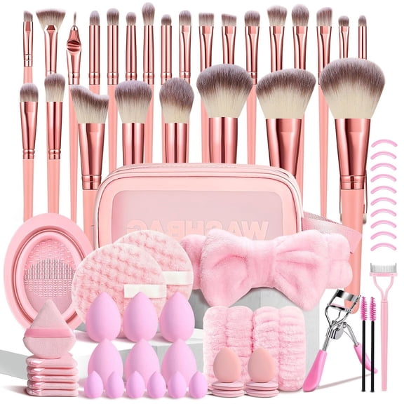 70Pcs Pink Makeup Brushes Set,ODDPC Professional Makeup Kit Multi-functional Makeup Tool Set with Case Facial Makeup Accessories, Foundation Makeup Brush Kit Eye and Face Make up Brushes & Tools