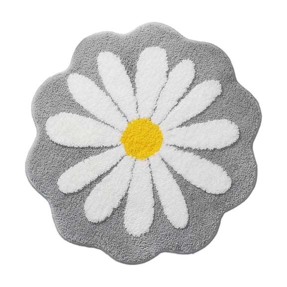 Grey Cute Flower Shaped Bathroom Mat Absorbent And Non Slip For Kitchen And Toilet Floors 26X26 Inches Grey