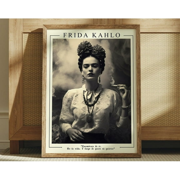 Kna Prints - 1 Pc Poster Frida Kahlo Black And White Portrait, Mexican Art, Frida Kahlo , Inspirational Quote, Feminist Art, Digital Prints, Frida Khalo Wall Art, UNFRAMED-8x12