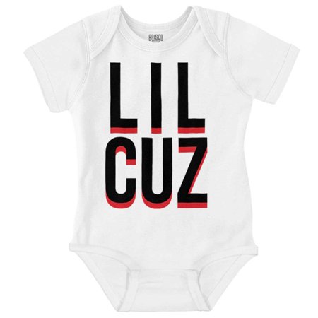 

Lil Cuz Little Cousin Relative Family Romper Boys or Girls Infant Baby Brisco Brands 24M