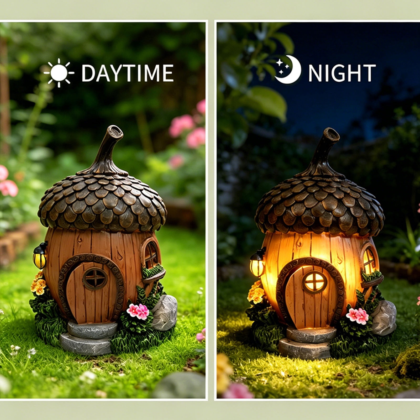 Fairy Garden House Outdoor Figurine Lights, Fairy Houses for Outside, Garden Statues Mushroom House, for Patio, Yard, Balcony Decoration, Outdoor Decorations Yard and Birthday Gifts for Mom Women