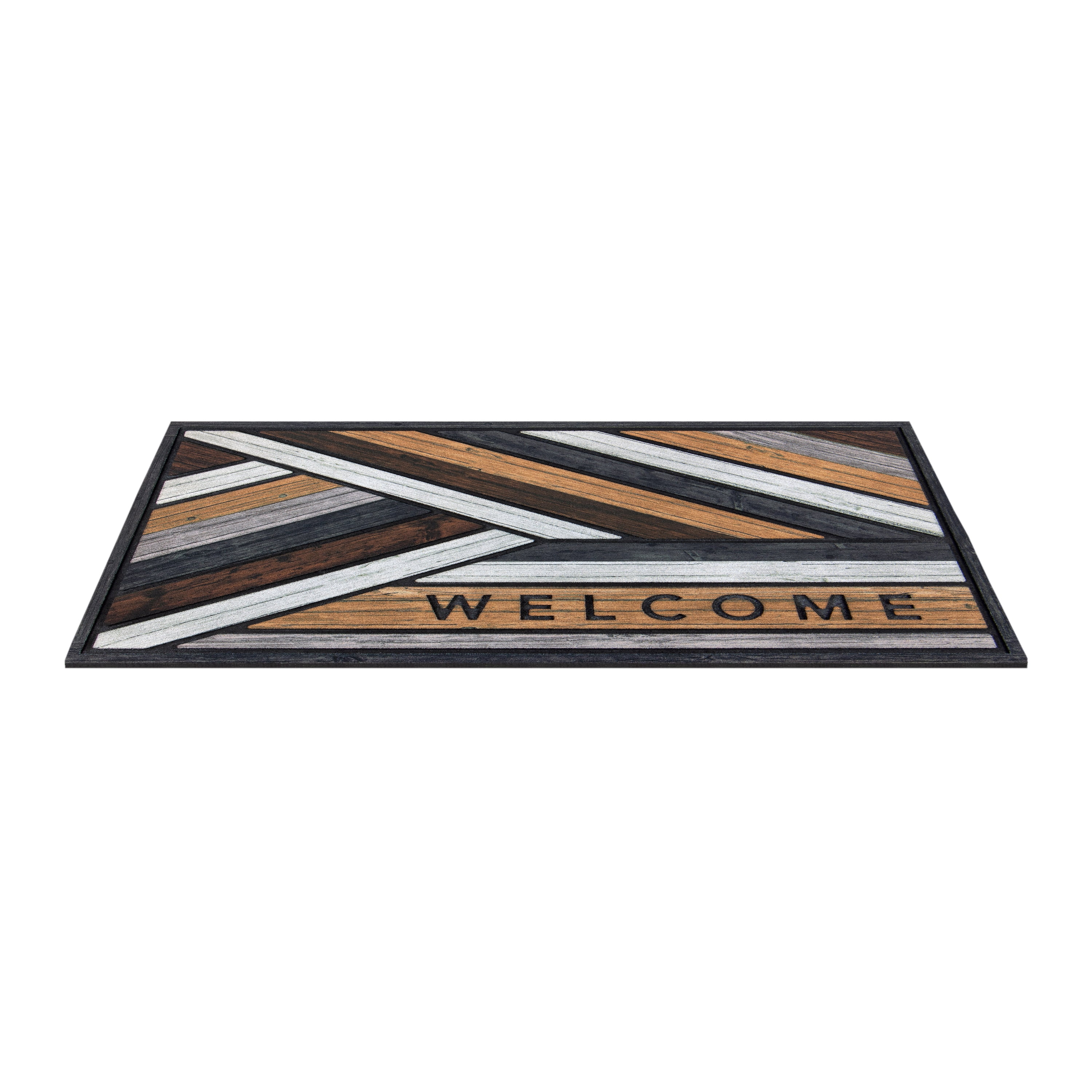 Mainstays Masterpiece Woodstain Modern Wood Slats Welcome Gray, Outdoor Doormat, 18" x 30"