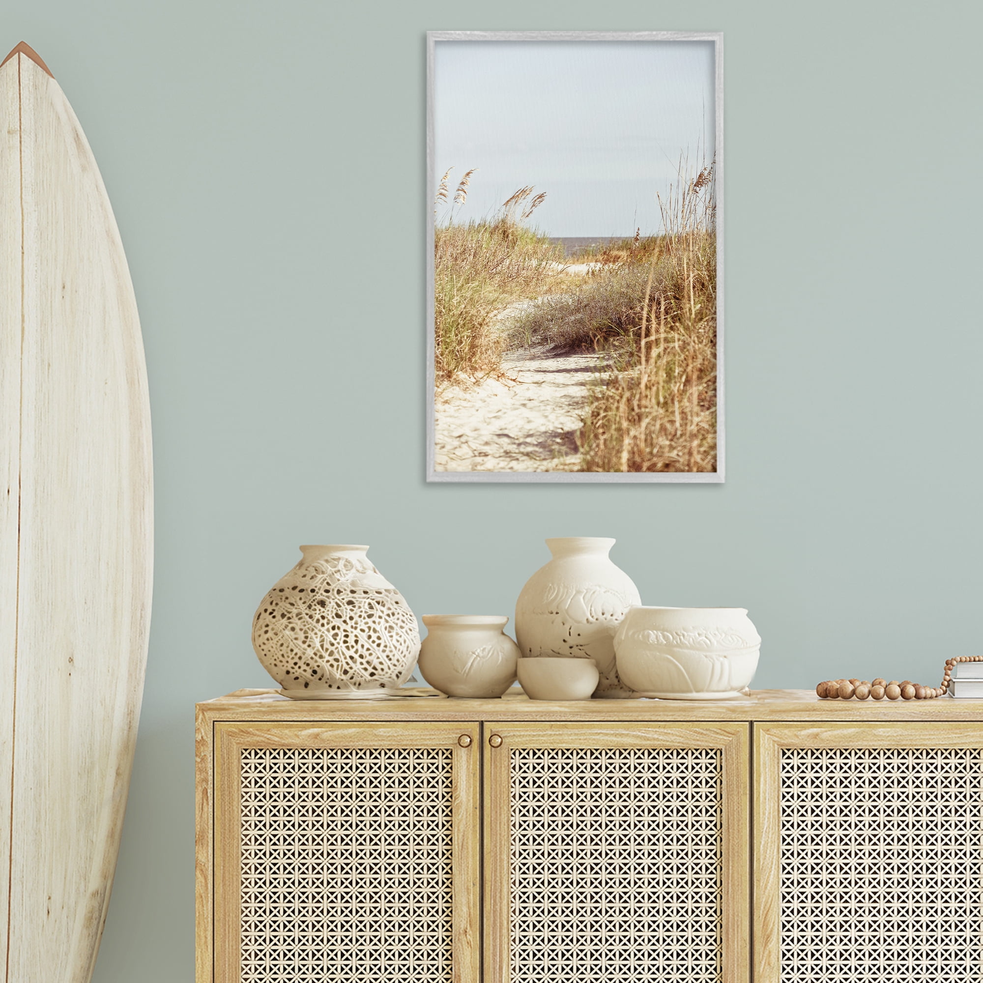 Stupell Industries Sandy Path with Reeds Landscape Photography Gray Framed Art Print Wall Art, 20 x 30