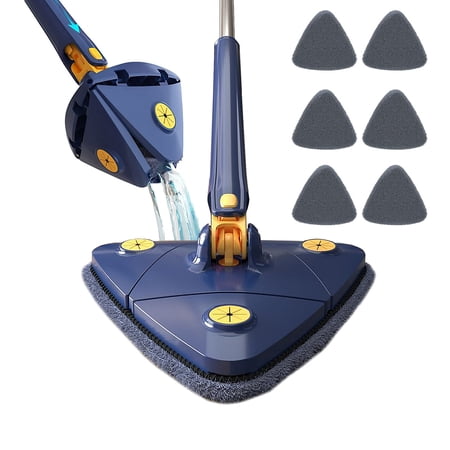 360° Rotatable Adjustable Cleaning Mop Triangle Mop with Stainless Steel Long Handle Push-Pull Squeezing Cleaning Mop Dry & Wet Mop with 6 Replaceable Mop for Floor Windows Ceiling Wall Narrow Space