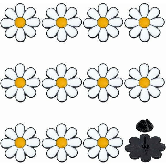 1set 12pcs Daisy Enamel Pins Alloy Brooches for Backpack Clothes White 23.5mm