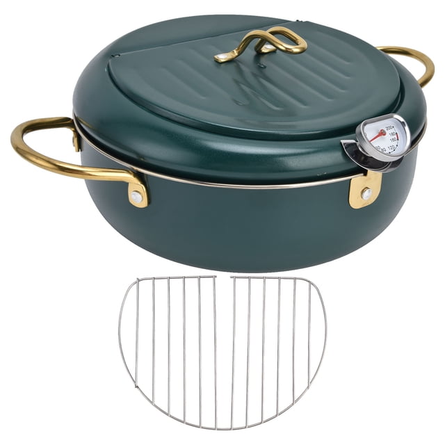 Cooking Fryer, Stainless Steel Frying Pot Mini With Lid For Camping For Household For Picnic Black Green 304 Stainless Steel