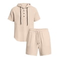 thumbnail image 6 of Linen Outfits for Men 2 Piece Outfits Big and Tall Short Sleeve Button Down Hoodies & Elastic Waist Shorts with Pockets Sets Casual Tracksuits Loungewear 2026 Summer Vacation Outfits, 6 of 9