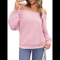 thumbnail image 2 of Sudadera Holgada Informal de Larga con Hombros Descubiertos para Mujer, Estilo Jersey de Otoño Rosa M, 2 of 8