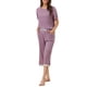 thumbnail image 4 of Conjunto de pijama para mujer INSPIRE CHIC, camisetas de manga corta con encaje y pantalones capri de modal, ropa de dormir de primavera y verano, color púrpura, 4 of 6