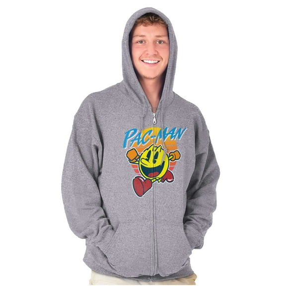PACMAN Vintage Retro Video Game Zip Up Hoodie Men's Women's Brisco Brands S