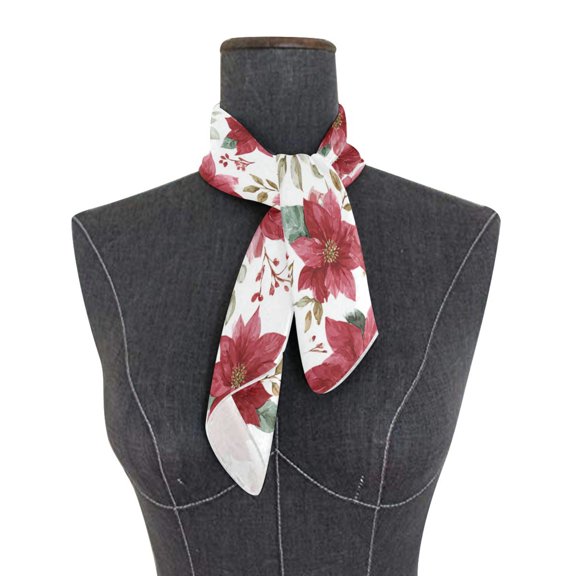 Wobogo Poinsettia Flowers Square Scarf 23.62 x 23.62 In Lightweight Polyester Silk-Feel Neck Scarf for Women Fashion Head Scarf Hair Wrap Bandana