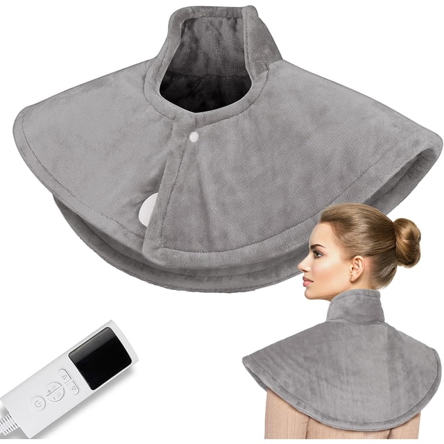 Electric Neck and Shoulder Heat Pad for Pain Relief with 9 Heat Settings and 4 Timers Soft Plush Neck Warmer Fast Heating with Auto Shut-Off Machine Washable