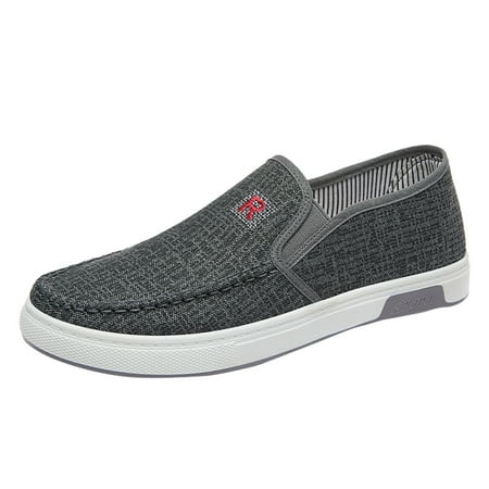 

Xutthjh Fashion Autumn Men Casual Shoes Flat Bottom Non-Slip Canvas Solid Color Slip On Comfortable Simple Design Shallow Mouth