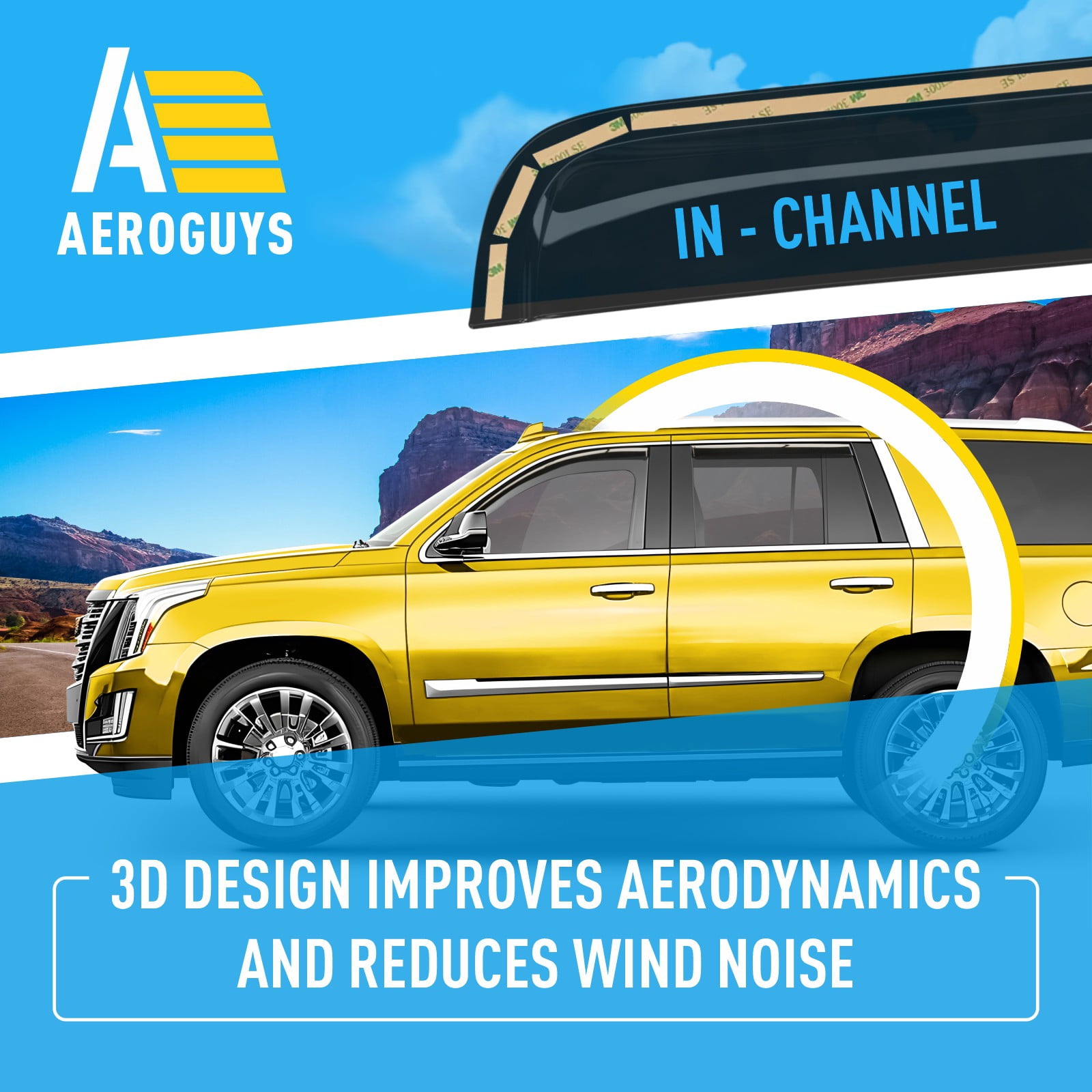 AEROGUYS In-Channel Window Deflectors Extra Durable Window Visors Rain Guards Compatible with Cadillac Escalade 2015-2020, Sun Visors, Wind Vent Visors, Car Accessories - 4pcs. AG0203