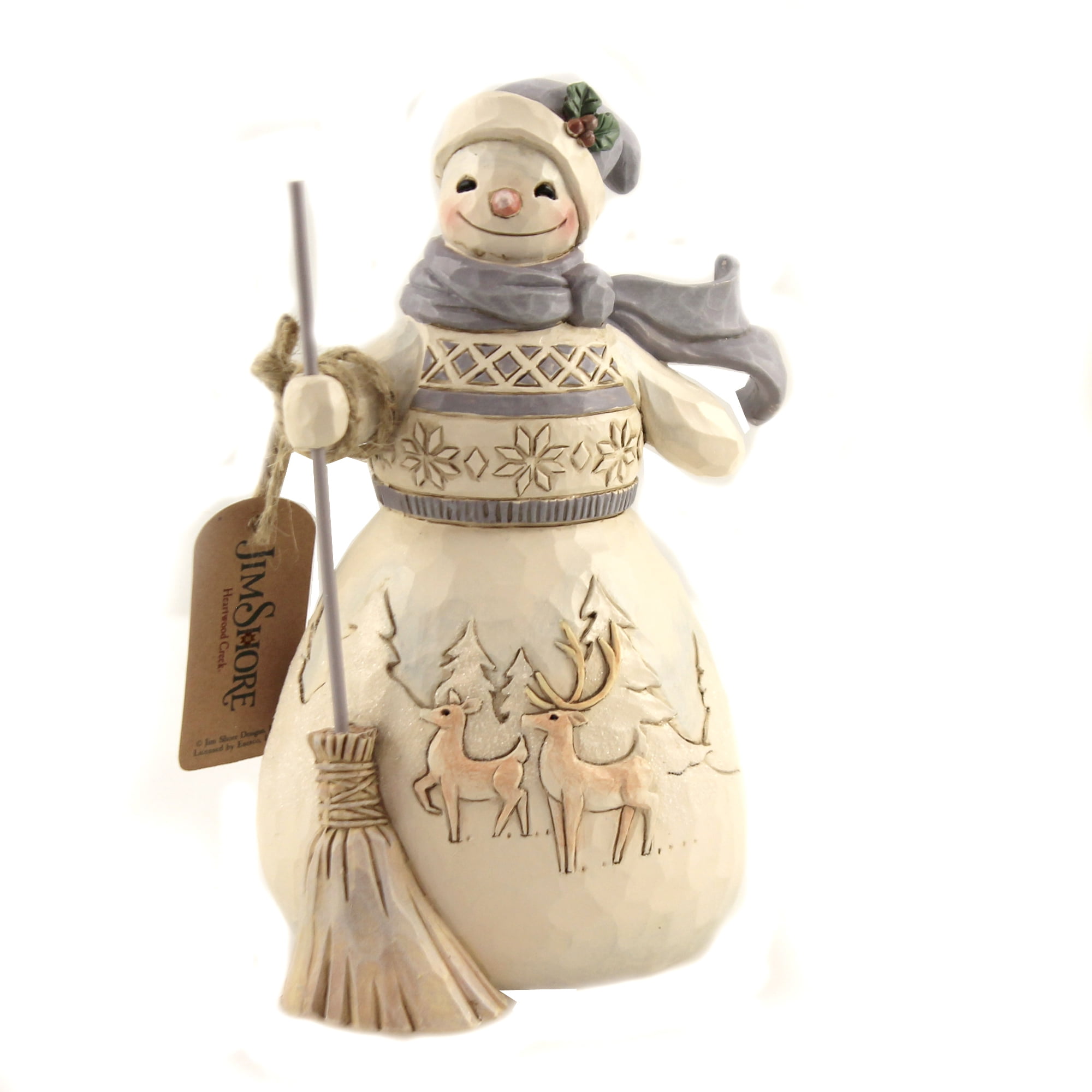 5.75 Inch Multicoloured Enesco Jim Shore Heartwood Creek White Woodland Snowman with Broom Figurine