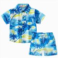 thumbnail image 2 of kaprioy Toddler Baby Boy Summer Outfits Little Kids Hawaiian Clothes Short Sets Sunset Palm Leave Top Shirt T-shirt Tops Shorts 2PCS Clothes Set, 2 of 7