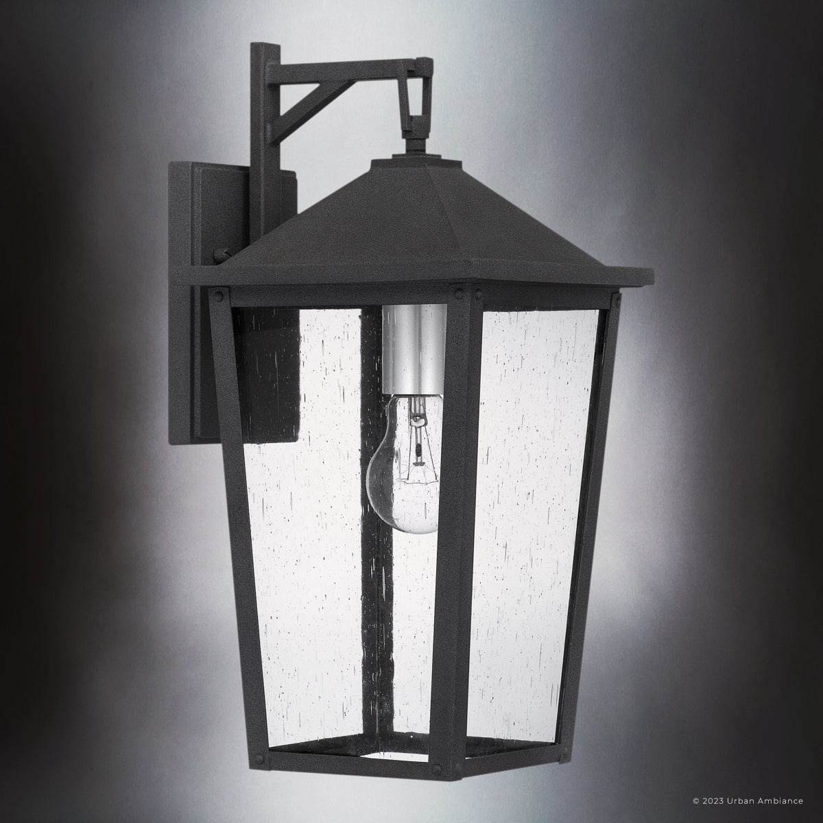 Luxury Modern Rustic Wall Sconce, Large Size: 16.50''H x 7.75''W, with Americana Style Elements, Mottled Black Finish, UQL1870 from the Elmwood Collection by Urban Ambiance