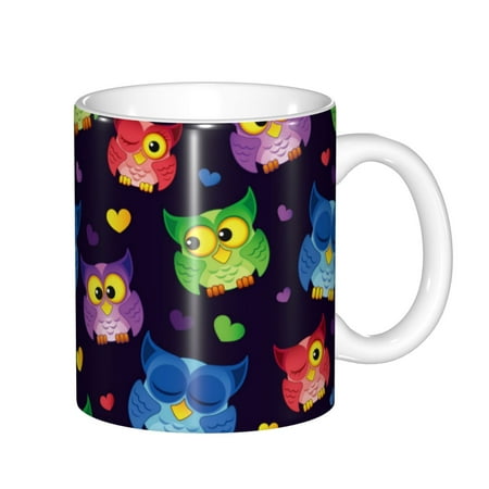 

Yiaed Owls And Hearts Print Ceramics Coffee Large Handle Design Extra Large Tea and Coffee Cup for Office and Home Mugs