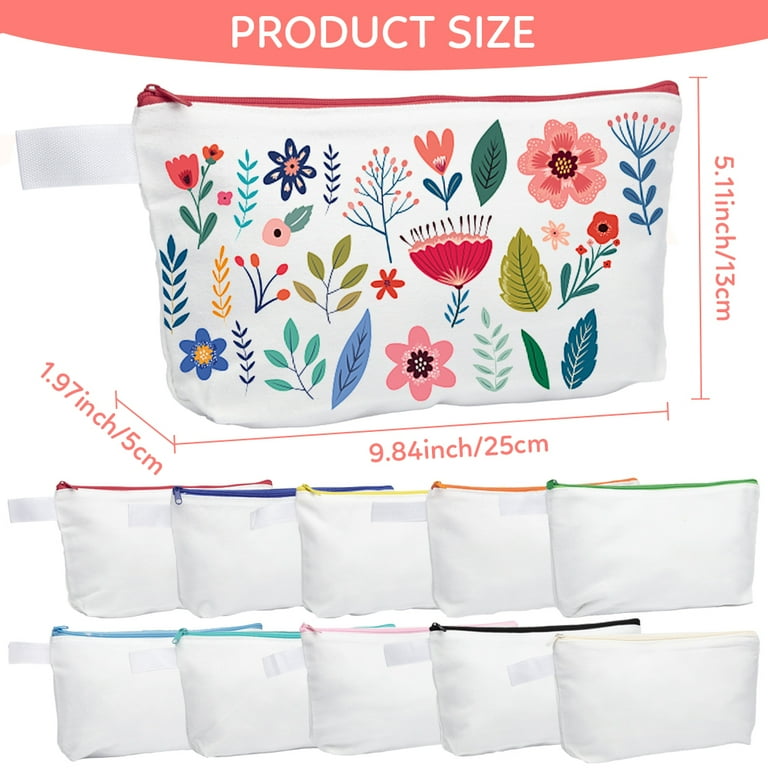 DSstyles 30 Pieces Canvas Makeup Bags Bulk Travel Cosmetic Bags  Multi-purpose Plain Blank Makeup Pouch with Zipper Travel Toiletry Bag  Organizer DIY for Women Girls Teens, Assorted Colors (25*13*5cm) 