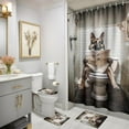 thumbnail image 3 of 4PCS/Set Highland Cow Bathroom Funny Animal Highland Cow Sitting on The Toilet Reading a Newspaper Shower Curtains for Bathroom Decor,Black Grey Bathroom Decor,Waterproof Fabric Bath Curtain, 3 of 6
