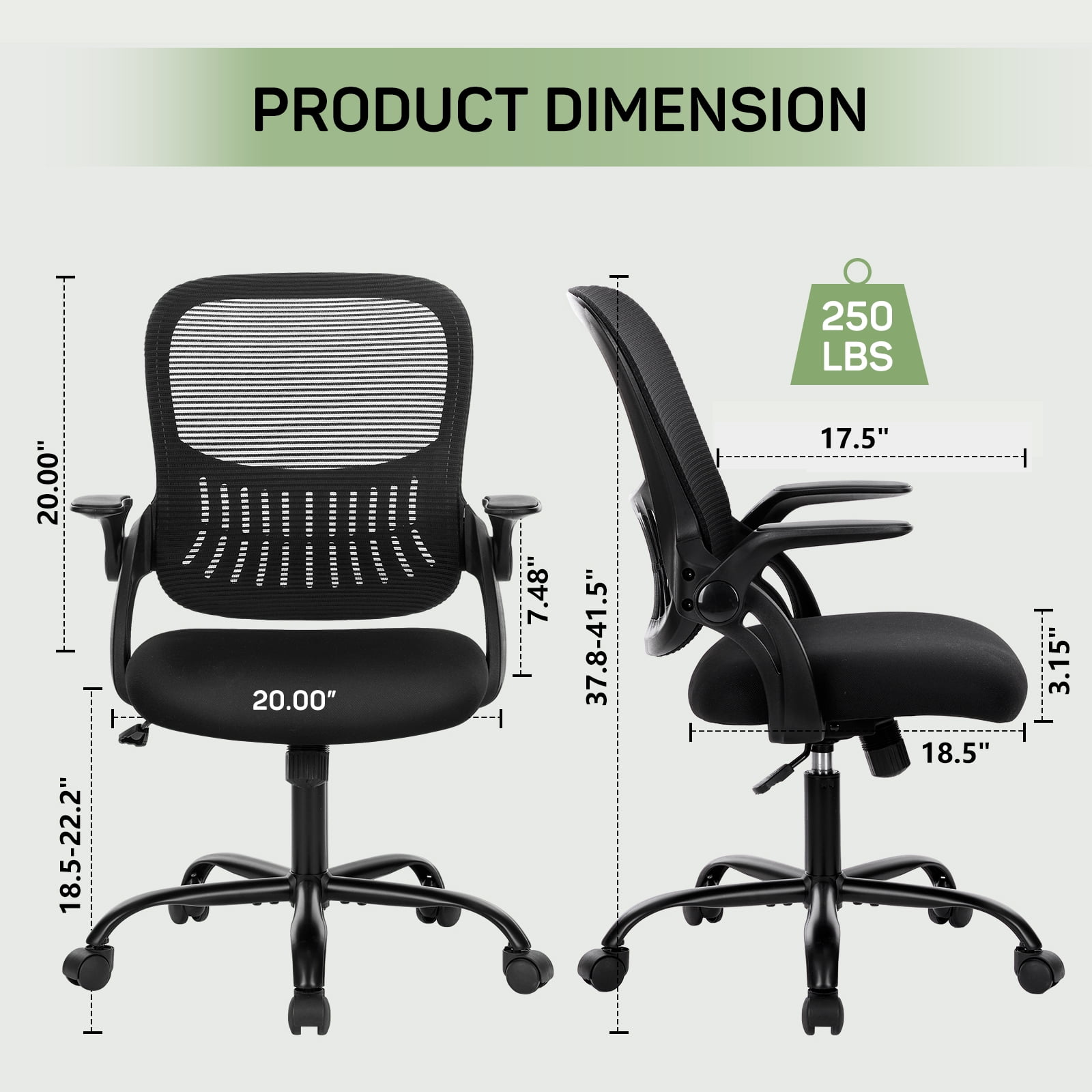 Casabay Office Chair, Ergonomic Mesh Desk Rolling Work Swivel Task Chairs with Flip-up Armrests, Comfortable Lumbar Support, for Home, Bedroom, Study