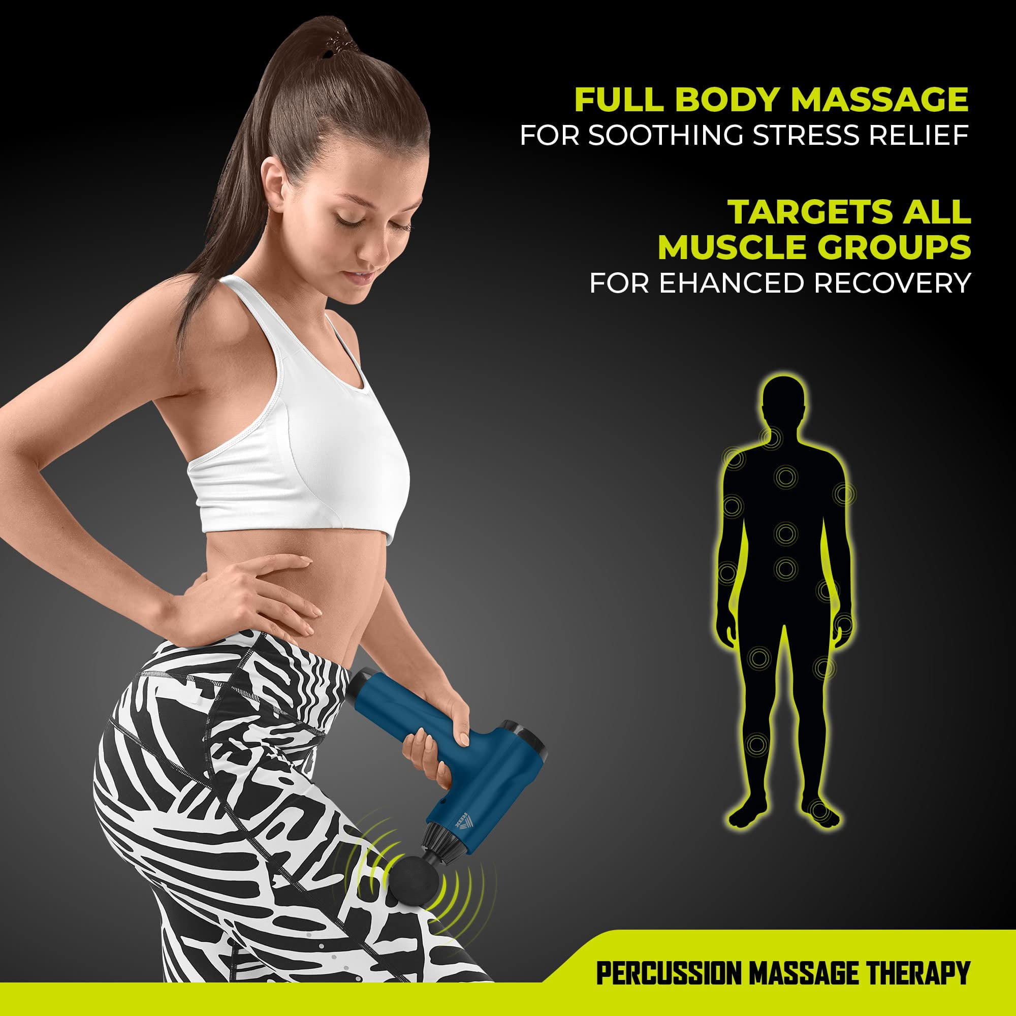 RBX AccuPoint Massage Gun, Deep Tissue Percussion & Muscle Massager for Athletes, Quiet Electric Sport Massager, Portable Massager for Pain Relief, Relaxation, and Muscle Fatigue (Blue)