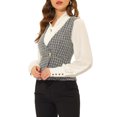 thumbnail image 4 of INSPIRE CHIC Women's Plaid Double Breasted Sleeveless Tweed Vest Waistcoat, 4 of 6