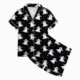 thumbnail image 4 of TOWED22 Halloween Pajamas Girl Silk Pajamas Button Up Shirt and Shorts Satin Pajama Set 2 Piece Loungewear Sleepwear Outfit Sets for 2-13 Years(Black,4-5 Y), 4 of 5