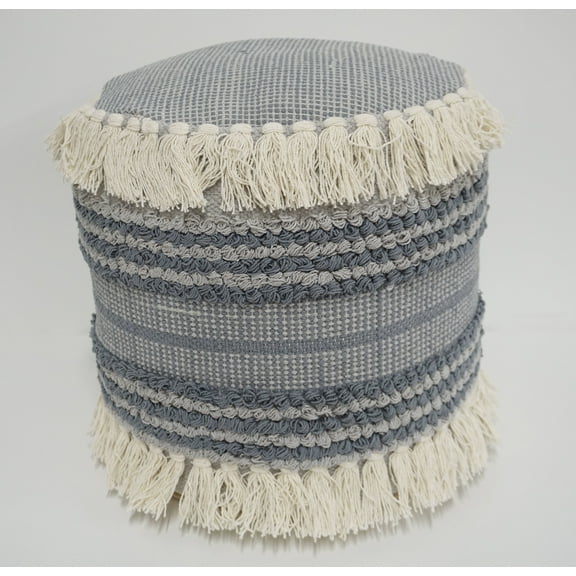 Home&Manor Wool Cotton Blue round Pouf