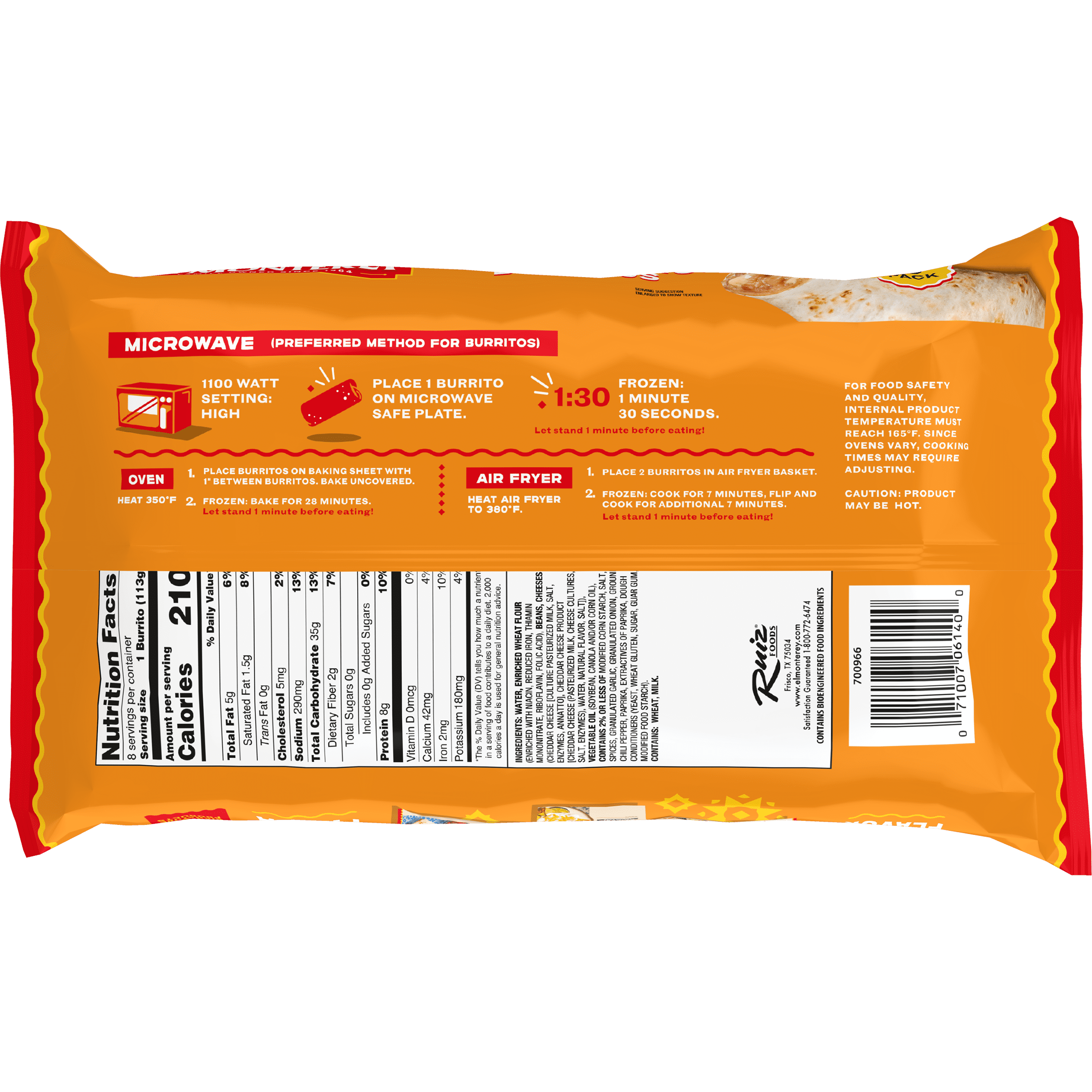 El Monterey Bean & Cheese Burritos, 32 oz, 8 Count (Frozen)