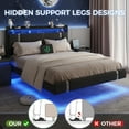 thumbnail image 5 of IDEALSOUL Queen Size Floating Bed Frame with Upholstered Storage Headboard, Metal Platform Bed with Charging Station & LED,No Box Spring Needed,Easy to Assemble (Queen,Black), 5 of 13