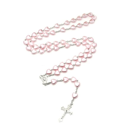 HYROOY Catholic Heart Rosary Necklaces Blessing Rosary Prayer Necklaces Pendant Religious Jewelry for Women Girl Plastic/Resin