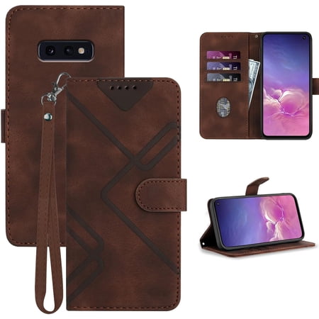 S10e Wallet Case,for Galaxy S10e Case,Card Holder Leather Kick-Stand,2023 Flip Cases Protector,S10E Phone Case Wrist Strap,Magnetic Closure,Shockproof Protective Cover for Samsung S10E (Brown)