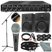 Behringer U-PHORIA UMC404HD USB 2.0 Audio/MIDI Interface and Platinum Bundle w/ Samson Q6 Mic, Stand & BT3 Studio Monitors + Loads of Cables + Fibertique Cloth