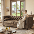 thumbnail image 3 of 79'' Chesterfield Sofa, Comfy Faux Leather Button-Tufted Couch with 2 Bolster Pillows and Wood Legs for Apartment, Office, Brown, 3 of 10