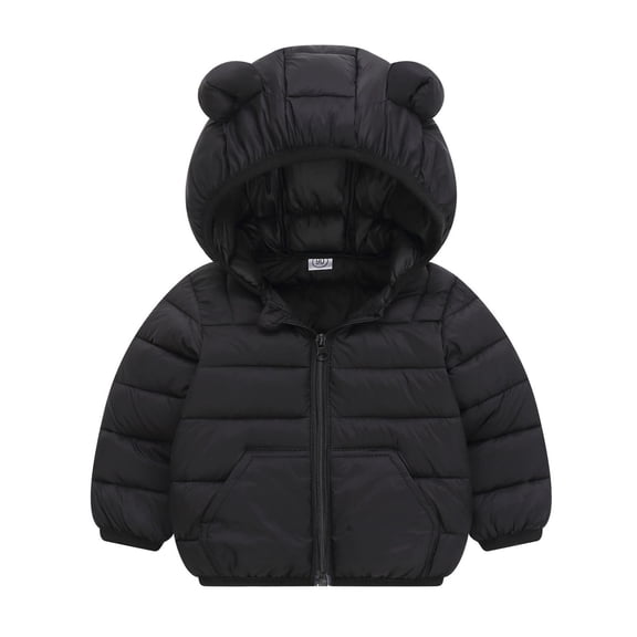 Owordtank Toddler Bear Ear Hooded Quilted Puffer Jacket Full Zip Warm Lightweight Coat With Side Pockets