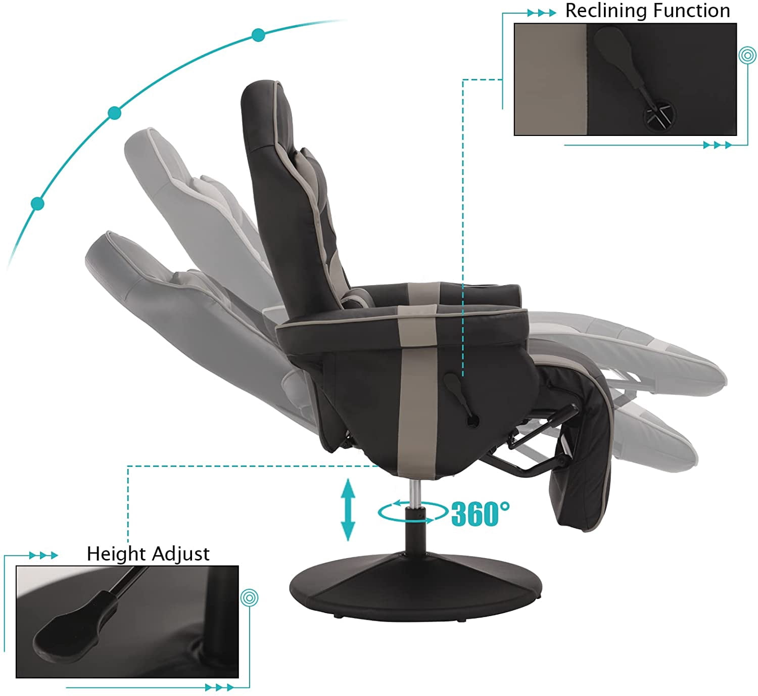 LVUYOYO Massage Gaming Chair Reclining Video Game Chair Ergonomic Office Chair Height Adjustable Gamer Chair with Headrest and Lumbar Support PU Leather High Back Swivel Computer Chair