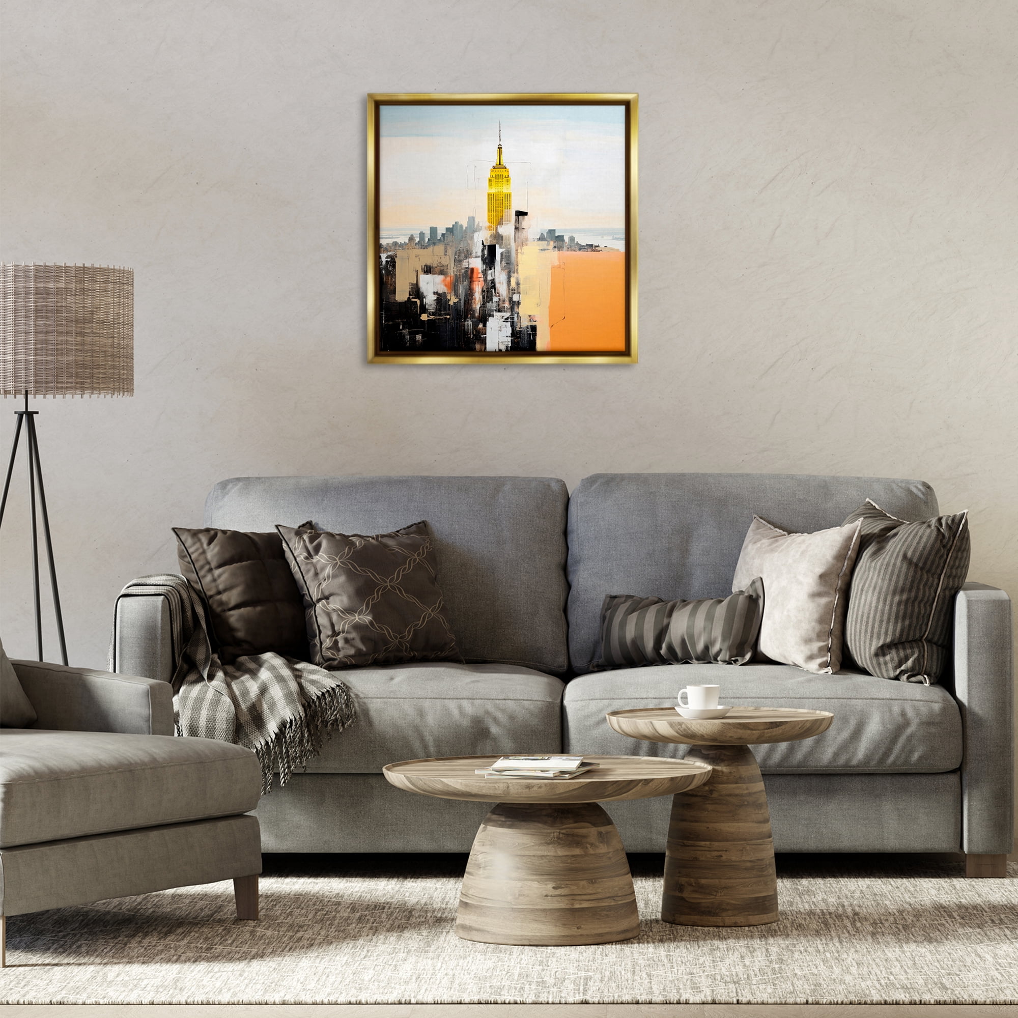 Stupell Industries Abstract Cityscape Tower Scenic & Cityscapes Painting Gold Floater Framed Canvas Art Print Wall Art, 25 x 25