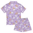 thumbnail image 2 of FORMRS Kids Short Sleeve Top and Pants Pajama Set Unisex Satin 2-Piece Sleepwear, Sizes 13-14Y, Purple Cartoon Rabbit Pattern, 2 of 8