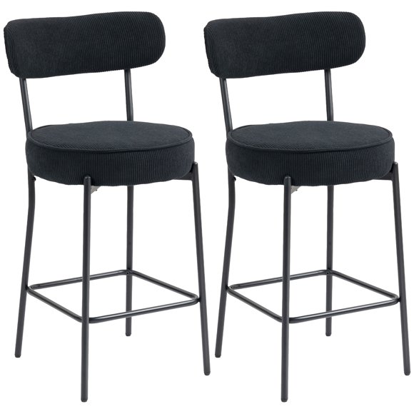 HOMCOM Modern Bar Stools Set of 2 27" Counter Height Barstools, Black