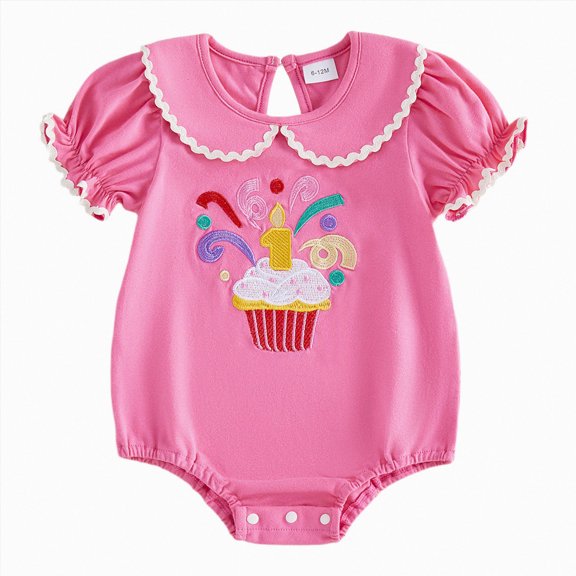 KPOPLK 3 6 9 12 18 Months Baby Girl Clothes Infant Summer Oversized Bubble Romper Toddler Baby Plain Short Sleeve Jumpsuit Hot Pink Size 6-12 Months