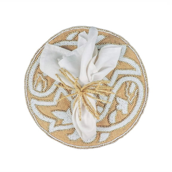 Il Pesce Glass Bead Embroidered PlacematColor: Natural & WhiteSet of 2Size: 14" Round