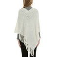 thumbnail image 3 of SWSMCLT Women's Knit Poncho Sweater Solid Pullover Casual Mexican Poncho Wrap Soft Tassel Fringe Crochet Adult Winter Spring Fall Pom Pom Shawl Asymmetrical V Neck Cape Sweater White One Size, 3 of 3