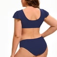 thumbnail image 5 of JIAYUE Women Swimsuit Sets Ruffle Sleeve Scoop Neck Solid Color Two Piece High Waisted Bikini With Backless Tankini Top And Boy Shorts Bottoms Summer Female Swimwear, 5 of 5
