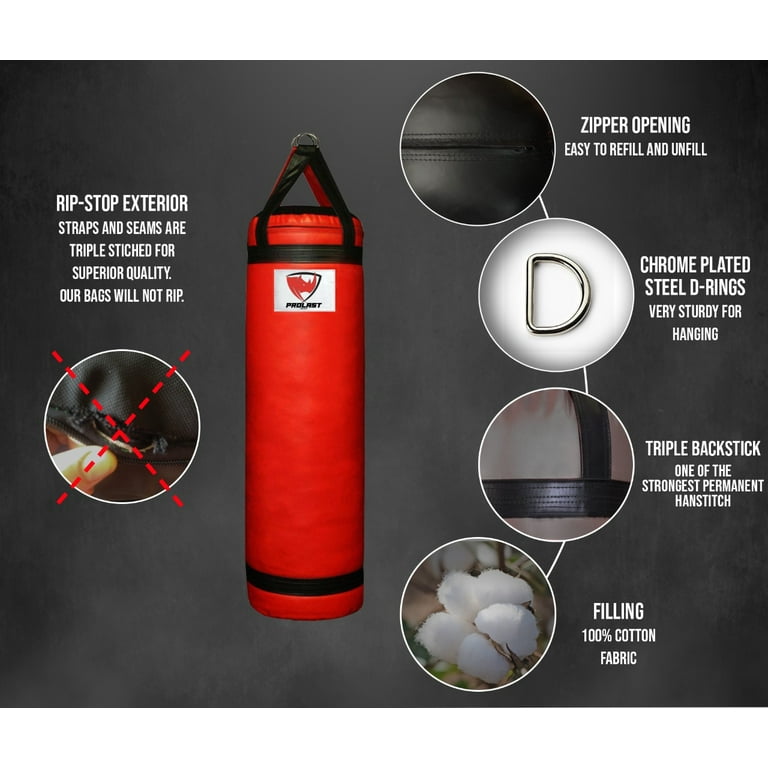 PROLAST Heavy Punching Bag, 4ft 80lb, Durable Rip-Stop Shell, Red