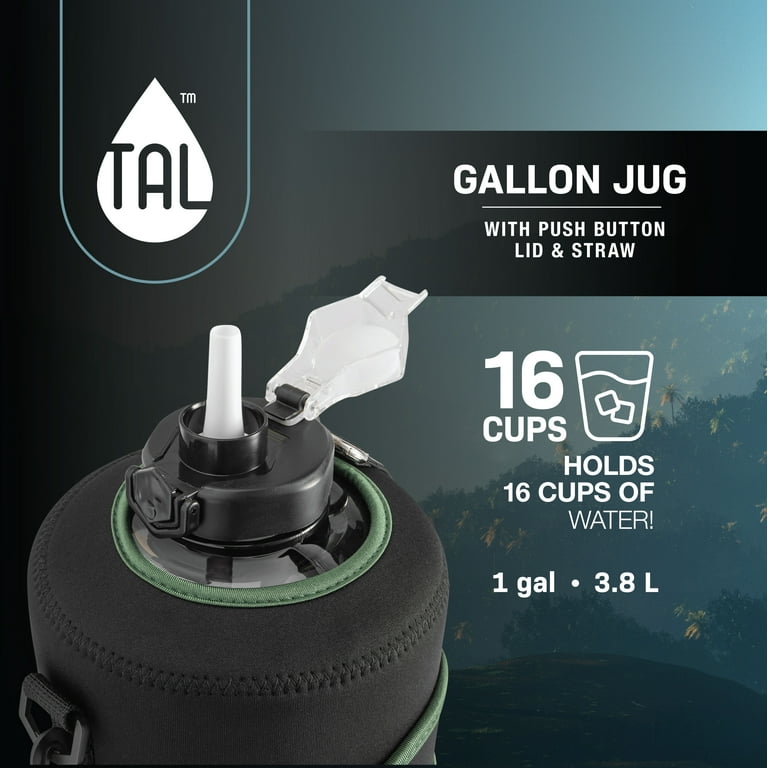 TAL Motivational Gallon Jug Water Bottle with Handle, Push Button