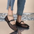 thumbnail image 4 of Gpaecead Women's Vintage Mesh Flats Square Toe Adjusting Buckle Solid Color Slip On Breathable Casual Shoes For Summer Daily Black, 4 of 8