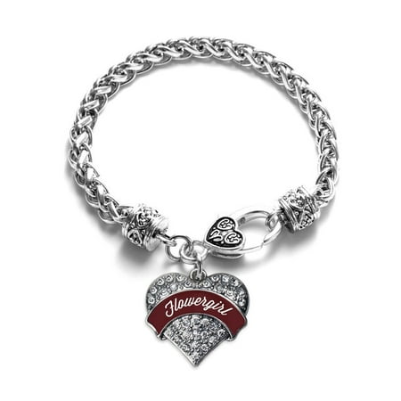 Burgundy Flower Girl Pave Heart Bracelet